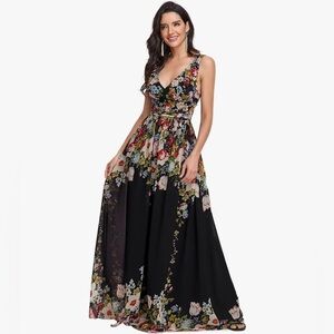 Ever Pretty Double V-neck Floral Maxi Dress Size Medium NWT
